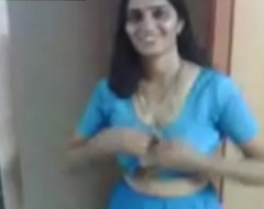 Indian Aunty Doff expel Will not hear of Blue Saree  Half-top Expose Big Boobs  Nude Body