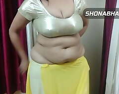 My sexy heavy Shonabhabhi wearing satin blouse and saree