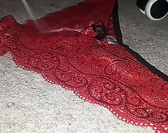 Spunking on my Indian Mom's Lacy Red Panties