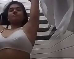 Indian cooky strips her brassiere in bathroom