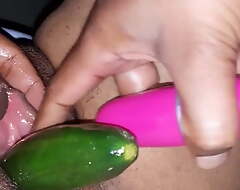 Indian desi spliced with cucumber & cock helter-skelter pussy