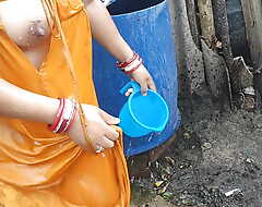 Indian wife flushing outside with boobs Indian