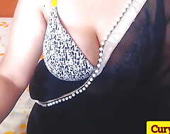 Desi Indian trisha bhabhi work from home in sexy black saree coupled with teasing with her big heart of hearts