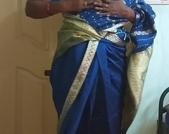 des indian horny cheating tamil telugu kannada malayalam hindi spliced vanitha debilitating blue colour saree  showing big boobs and shaved pussy press hard boobs press nip rubbing pussy masturbation