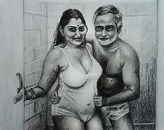Off colour Artisticness Or Drawing Sexy Desi Indian Woman medial Spend a penny with Father In Law